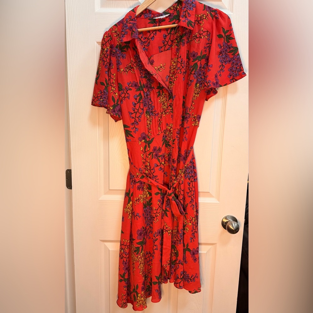 Nanette Lepore Red Floral Midi Dress with Tie Waist